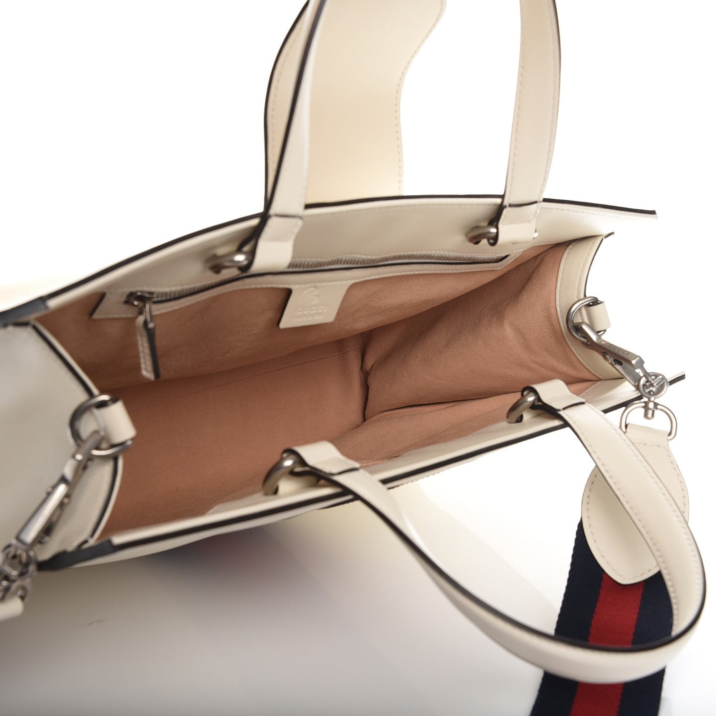 Calfskin Web Stripe Large Dionysus Tote Bag White