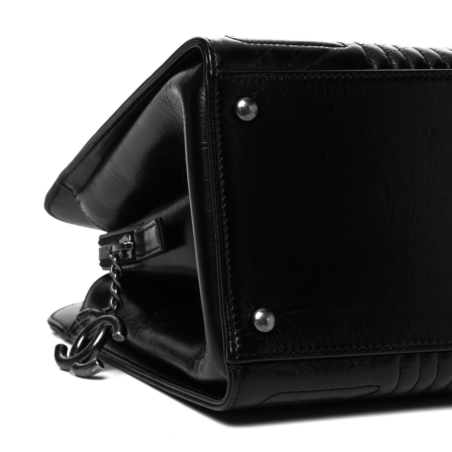 Glazed Calfskin Quilted Korean Garden Tote Black