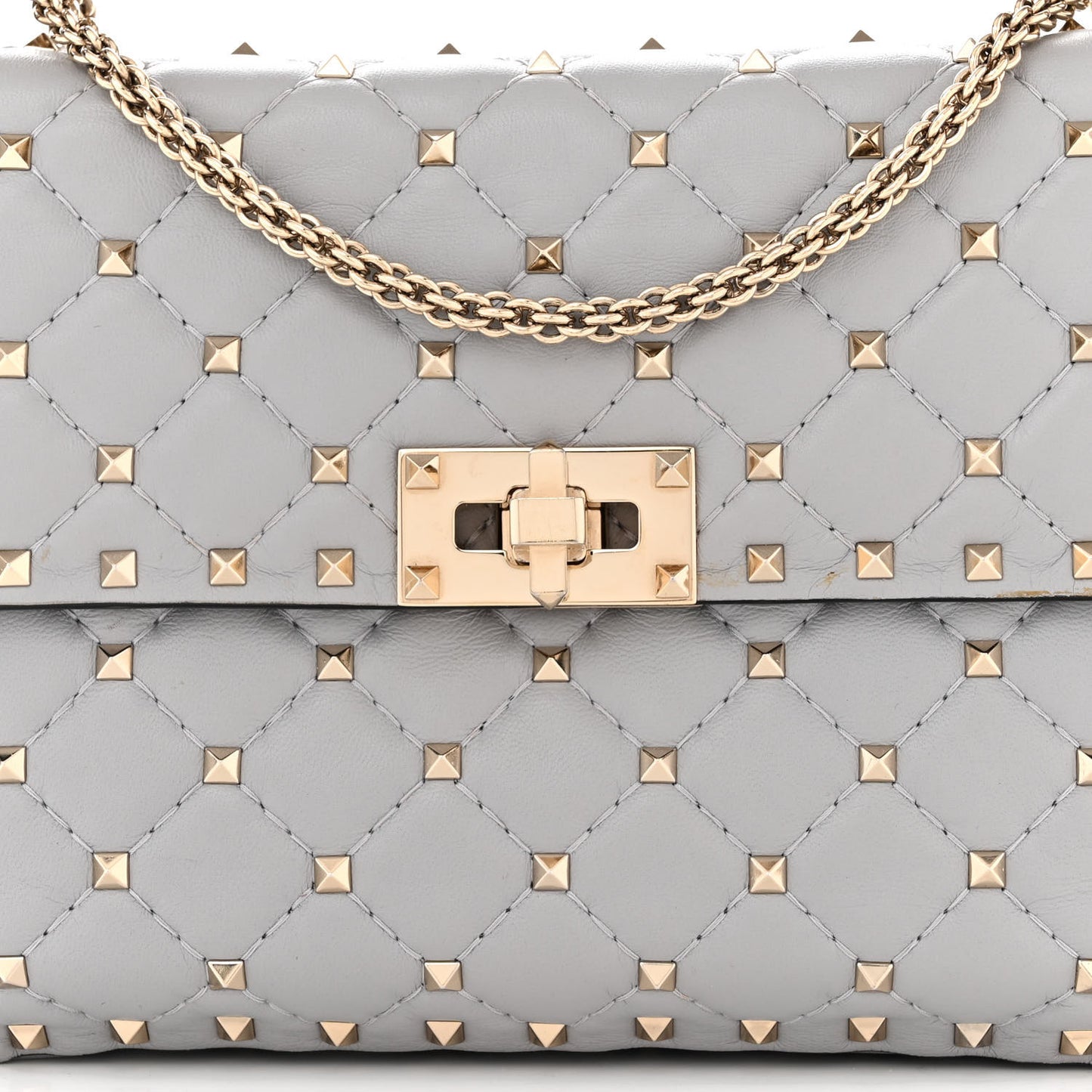 Lambskin Medium Rockstud Spike Shoulder Bag Pastel Grey
