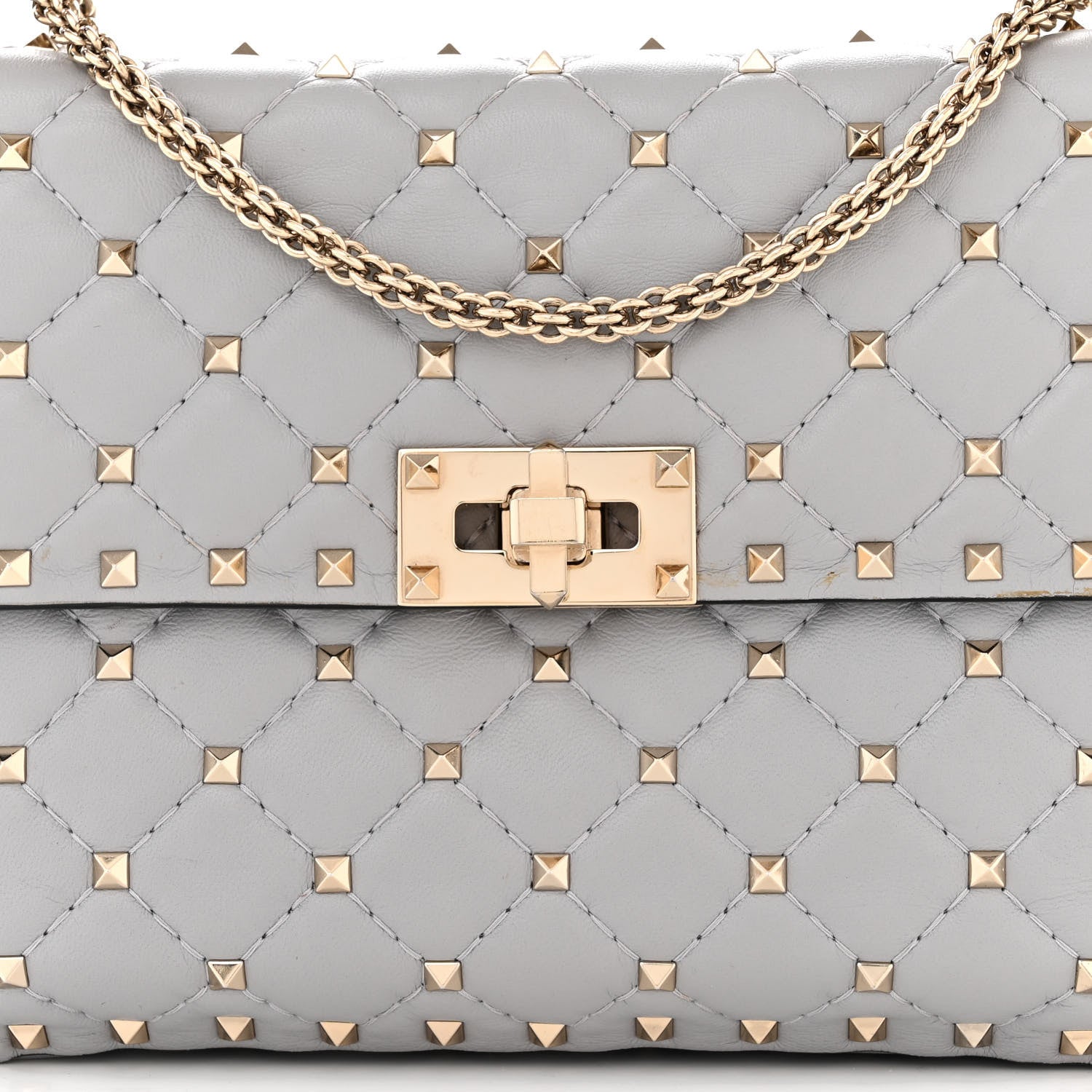 Valentino Garavani Lambskin Medium Rockstud Spike Shoulder Bag Pastel Grey 7 of 9