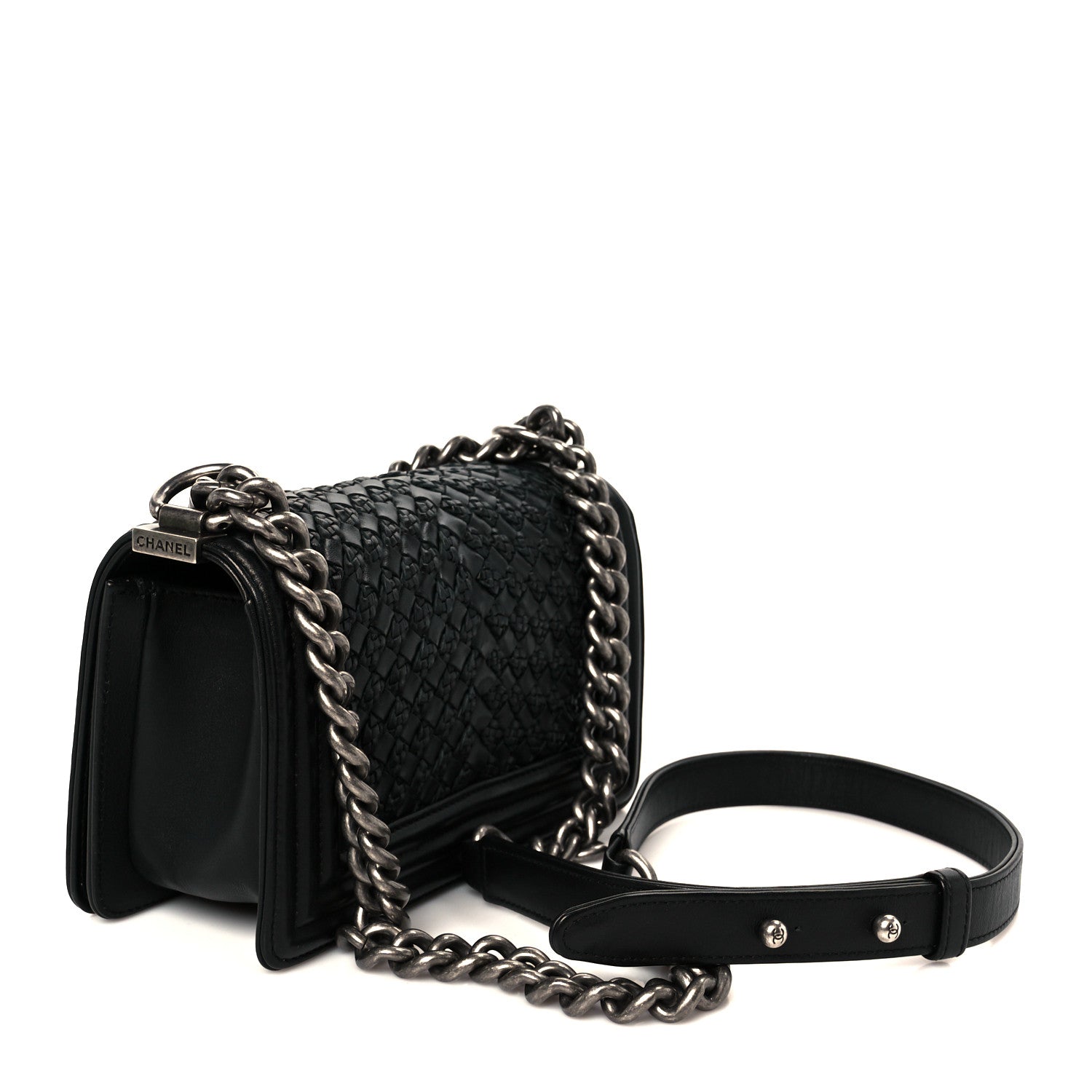 Chanel Lambskin Braided Woven Small Boy Flap Black 3 of 11