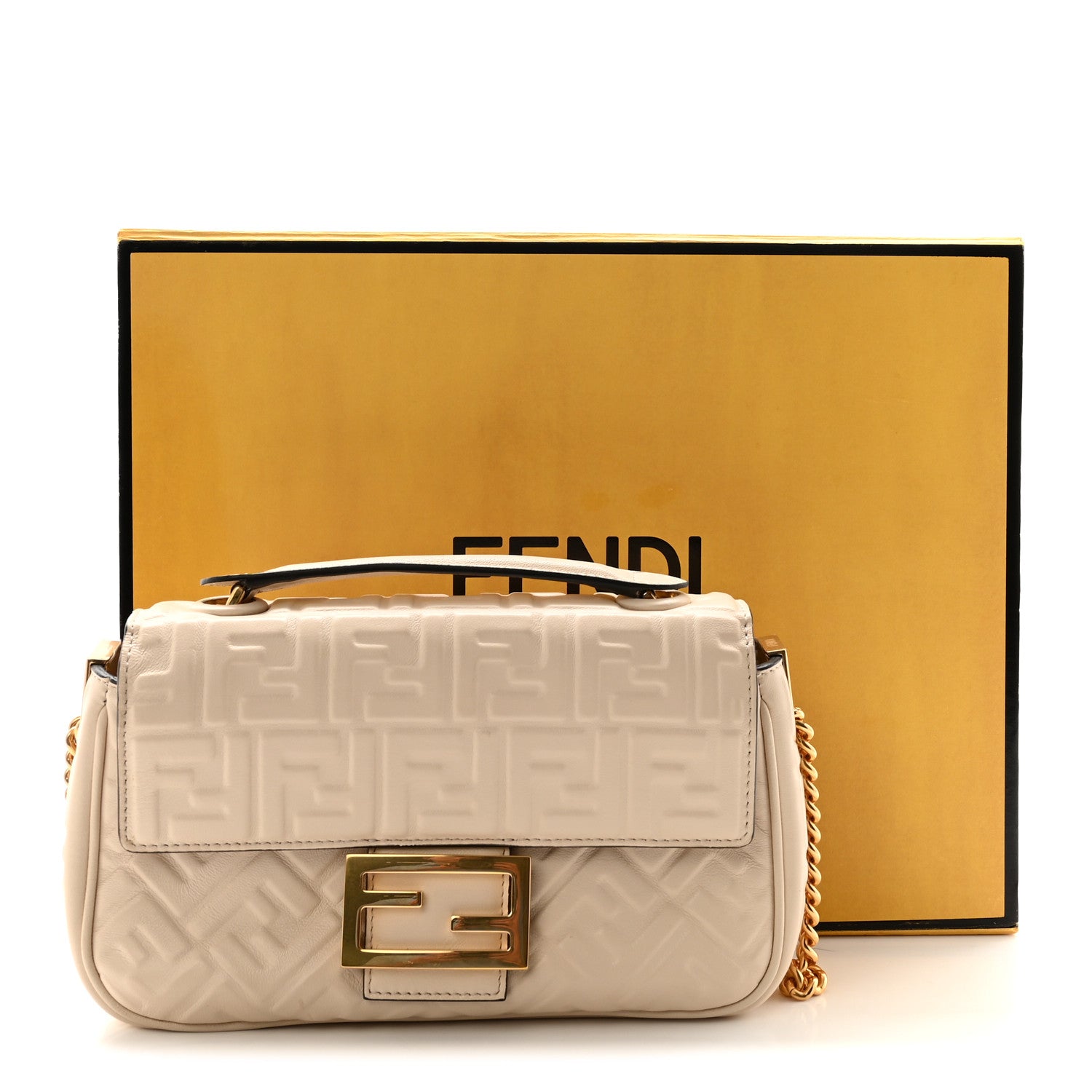 Fendi Nappa Small FF Embossed Midi Chain Baguette Camelia 10 of 10