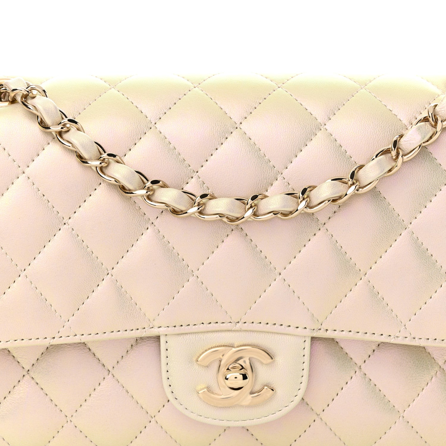 Chanel Iridescent Lambskin Quilted Medium Double Flap Ivory 9 of 12
