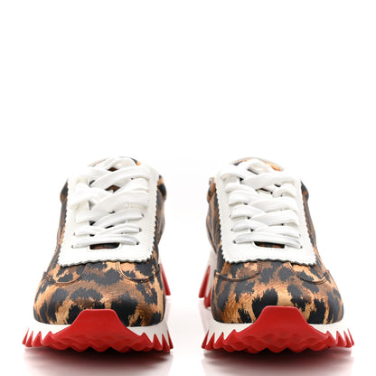 Christian Louboutin Calfskin Satin Leopard Print Womens Loubishark Sneakers 37 Brown 2 of 10