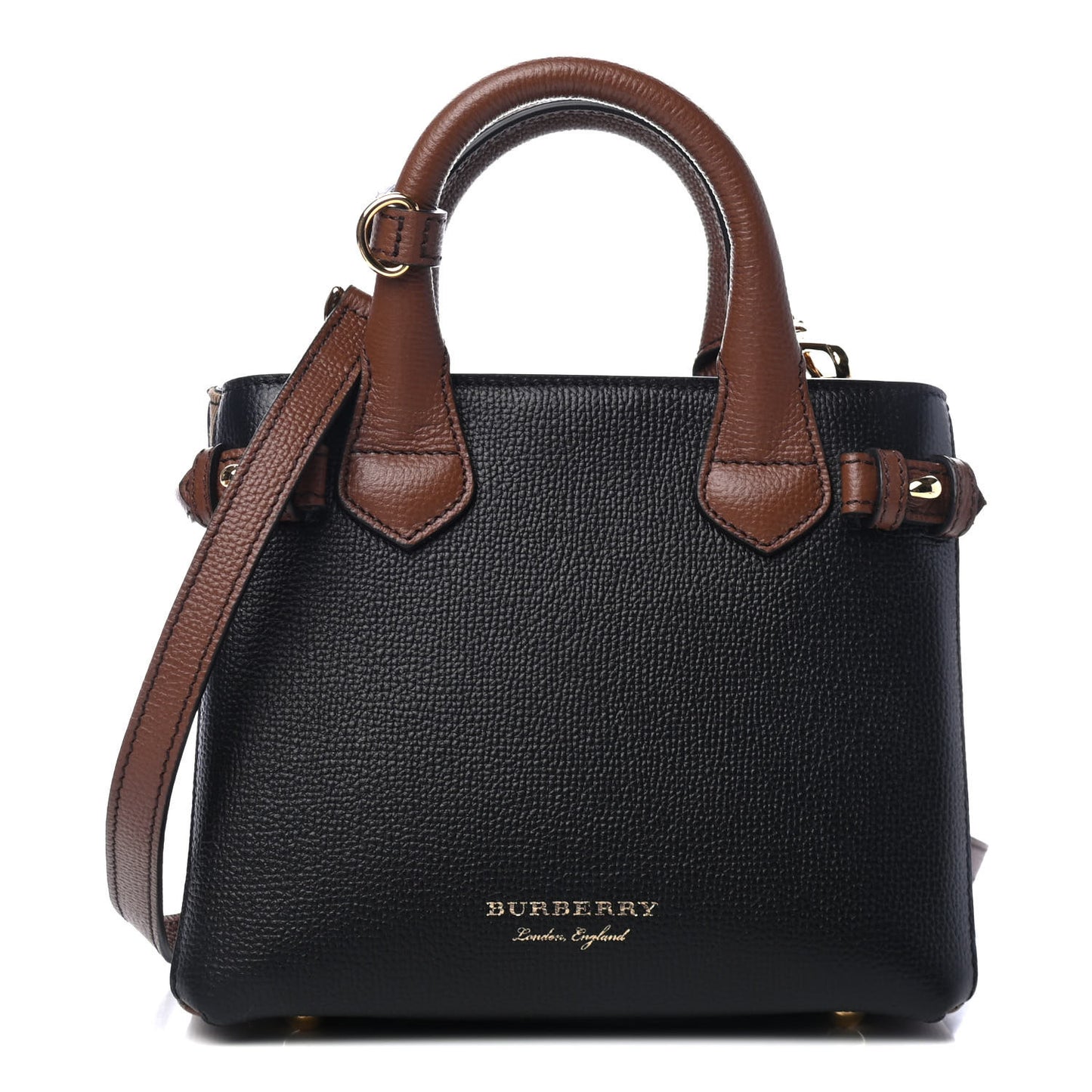 Derby Calfskin House Check Baby Banner Tote Black Tan