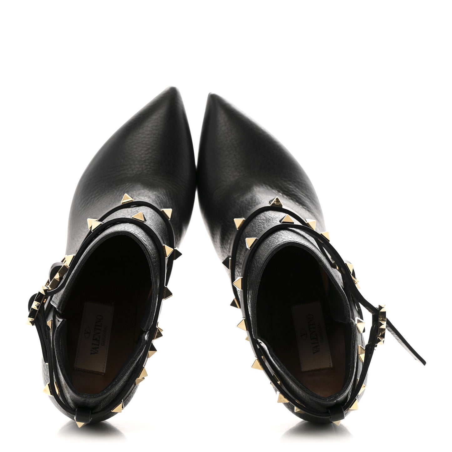 Pebbled Calfskin Rockstud Double Buckle 65mm Ankle Boots 37.5 Black