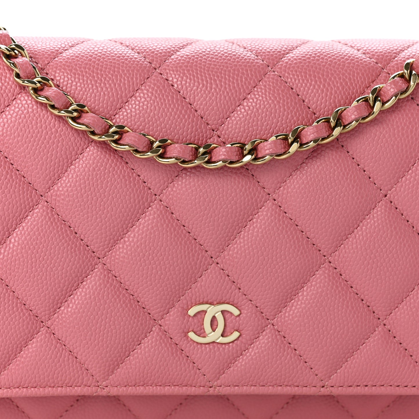 Caviar Quilted Wallet on Chain WOC Pink