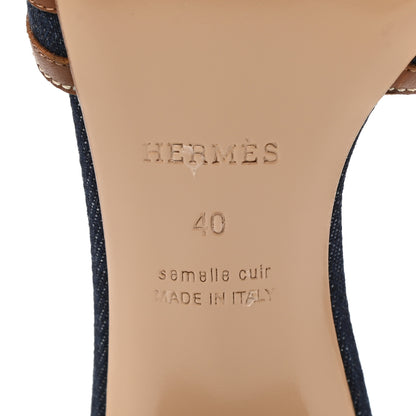 Hermes Calfskin Denim Oasis Sandals 40 Bleu Brut Gold 8 of 10