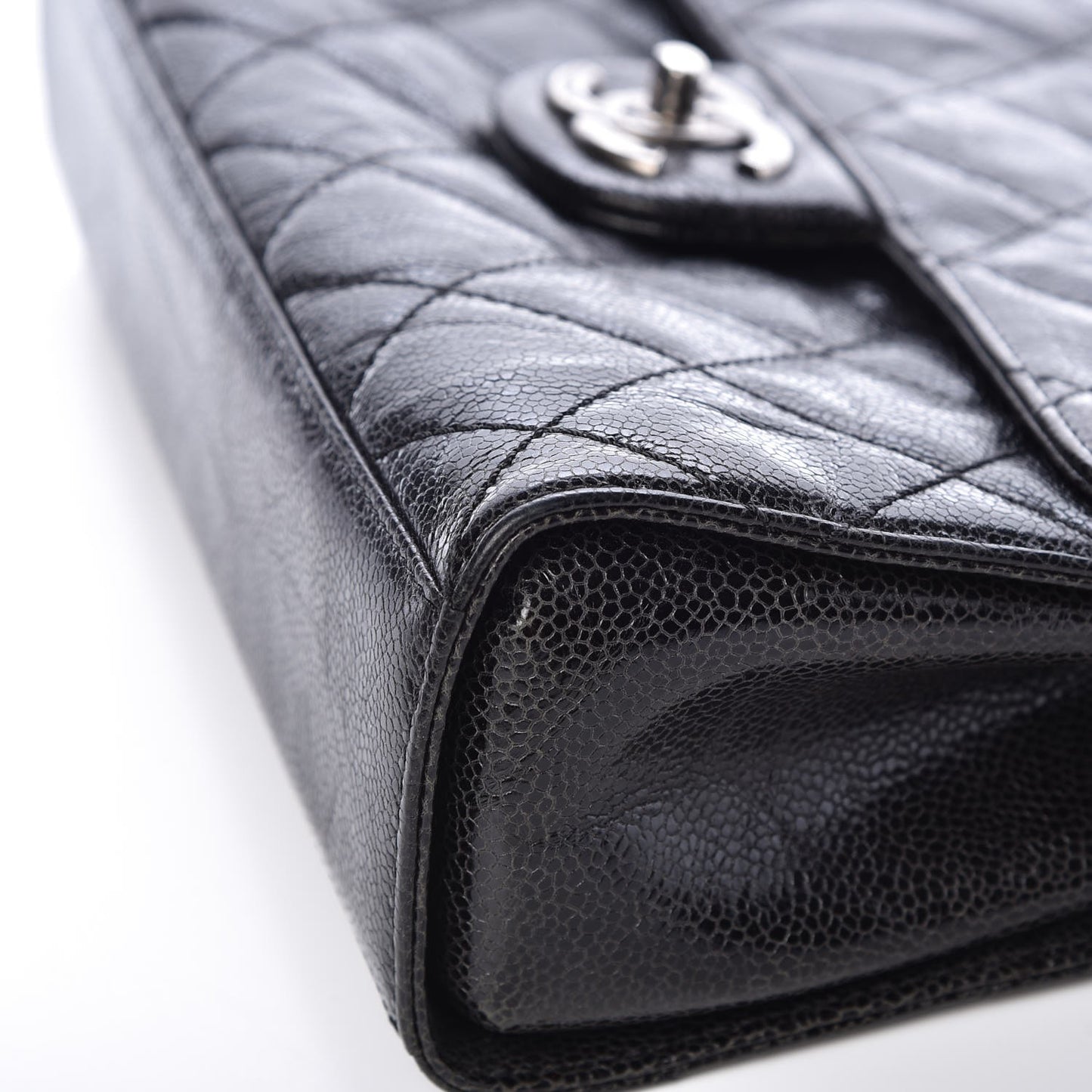 Crumpled Grained Calfskin Medium CC Crave Flap Black