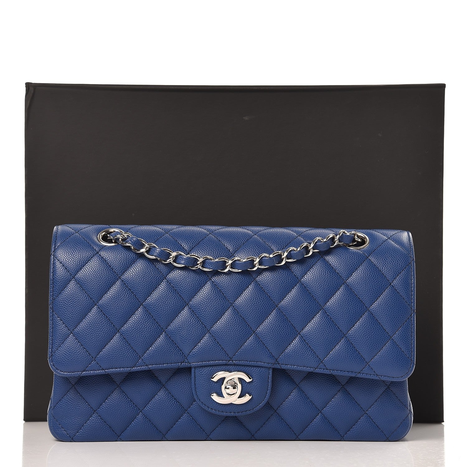 Chanel Caviar Quilted Medium Double Flap Dark Blue 10 of 10