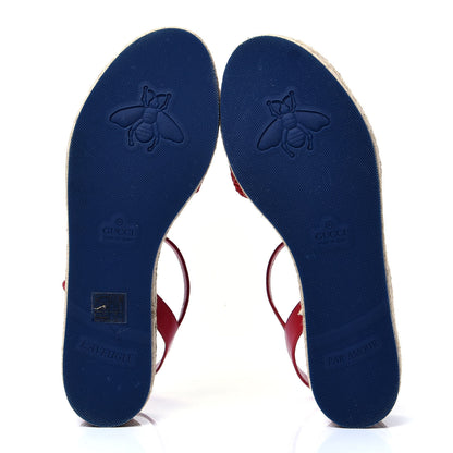 Gucci Cotton Malaga Kid Crochet Pearly GG Lilibeth Espadrille Platform Sandals 40.5 Hibiscus Red 5 of 6