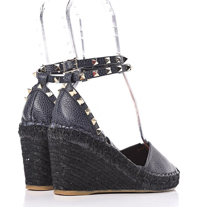 Valentino Garavani Grained Calfskin Rockstud Ankle Wrap Espadrille 15/75mm Wedges 36 Deep Denim 4 of 12