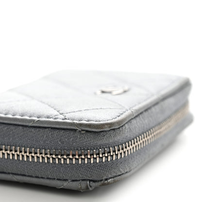 Chanel Metallic Lambskin Quilted Zip Around Coin Purse Wallet Silver 10 of 11