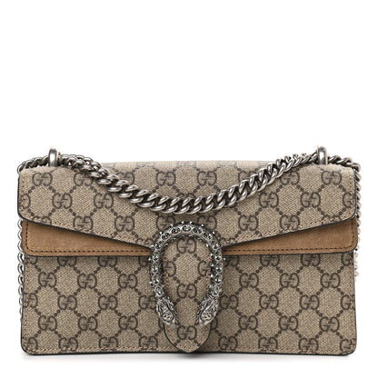 Gucci GG Supreme Monogram Suede Crystal Small Dionysus Shoulder Bag Beige Ebony Taupe 1 of 8