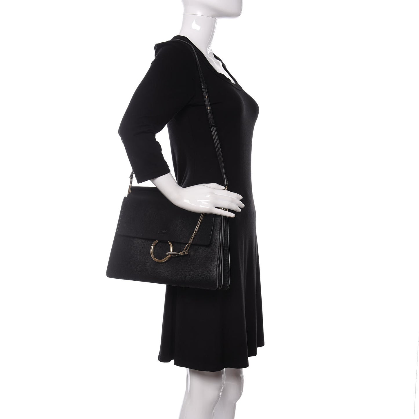 Calfskin Medium Faye Shoulder Bag Black