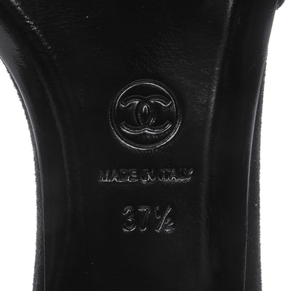 Chanel Suede Quilted CC Mules 37.5 Black 6 of 9