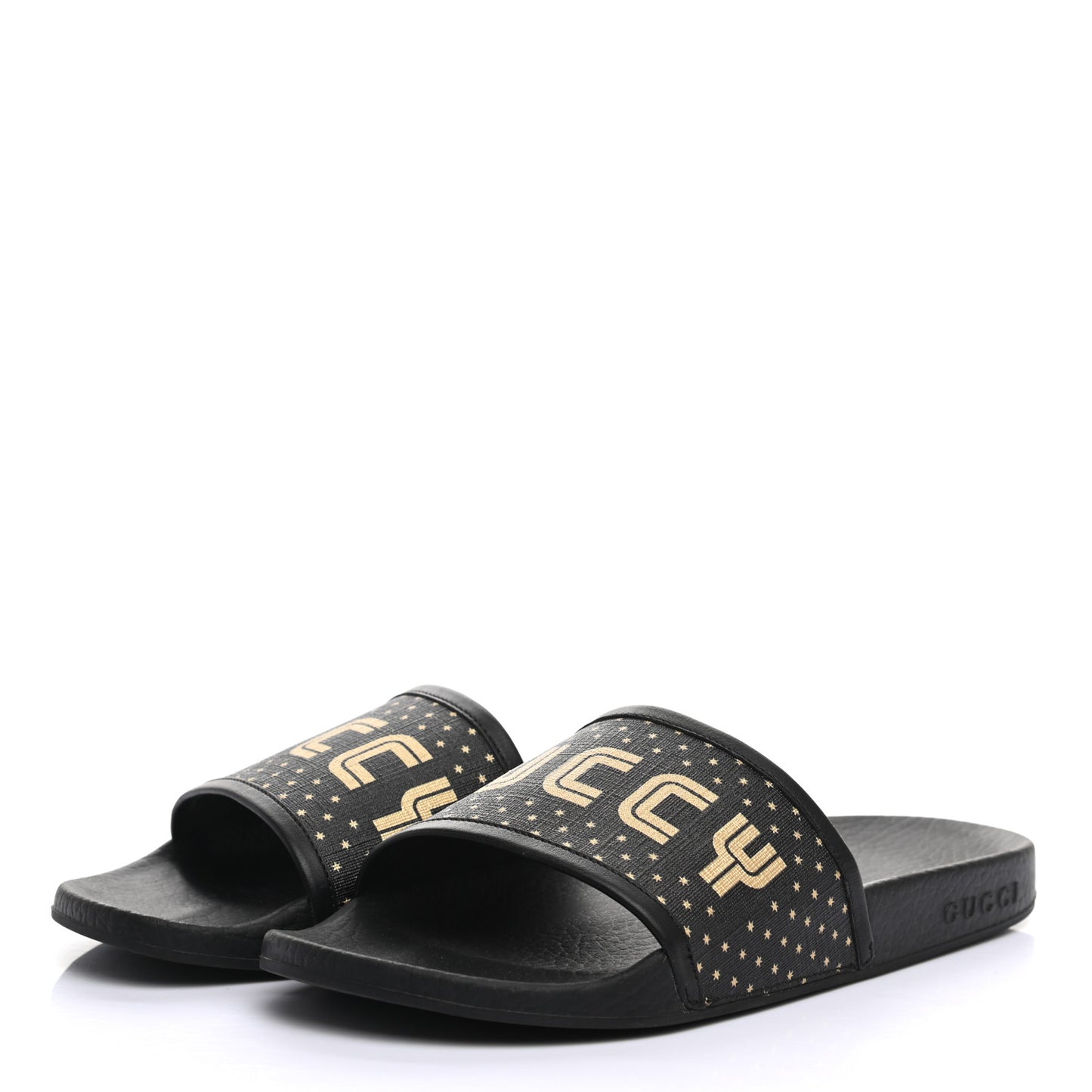 X SEGA Supreme Canvas GUCCY Stars Womens Slide Sandals 37 Black Gold