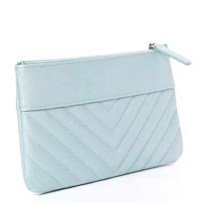 Chanel Metallic Caviar Chevron Quilted Mademoiselle Vintage Zip Pouch Light Blue 2 of 7