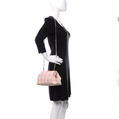 Mansur Gavriel Checker Canvas Mini Volume Chain Clutch Pink 2 of 11