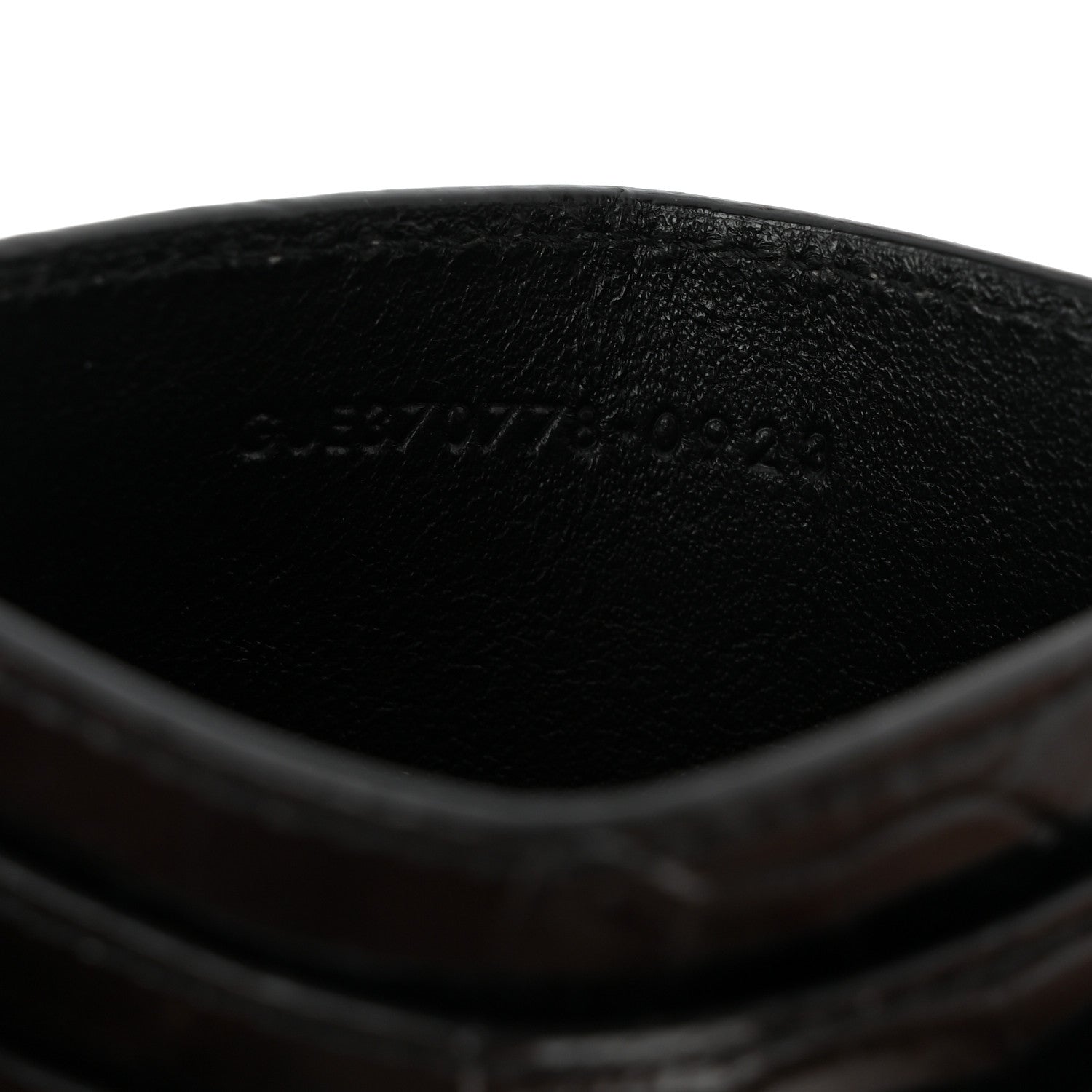 Saint Laurent Calfskin Crocodile Embossed Monogram Credit Card Case Black 7 of 7
