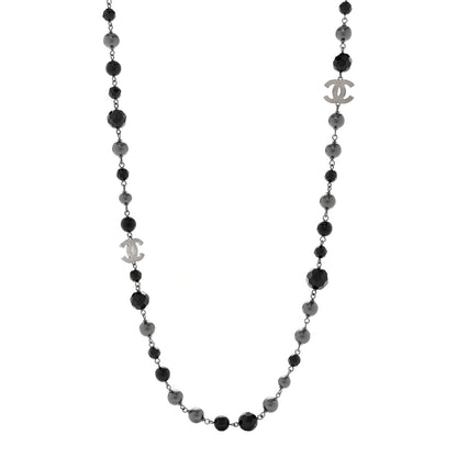 Chanel Pearl Beaded CC Long Necklace Silver Black 1 of 5