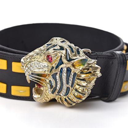 Gucci Metal Tiger Head Studded Belt 85 34 Yellow Black 4 of 8