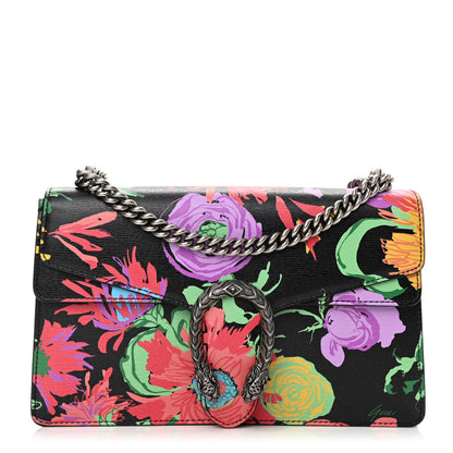 Gucci X KEN SCOTT New Shangai Calfskin Jenny Floral Print Small Dionysus Shoulder Bag Black Pink 1 of 10