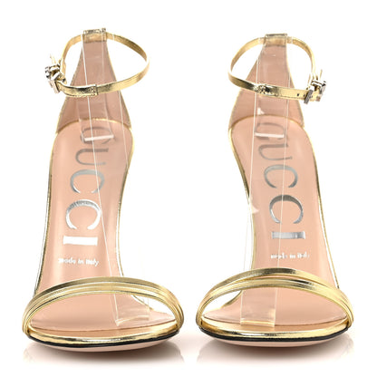 Gucci Metallic Crystal GG Ankle Strap High Heel Sandals 37 Gold 3 of 13
