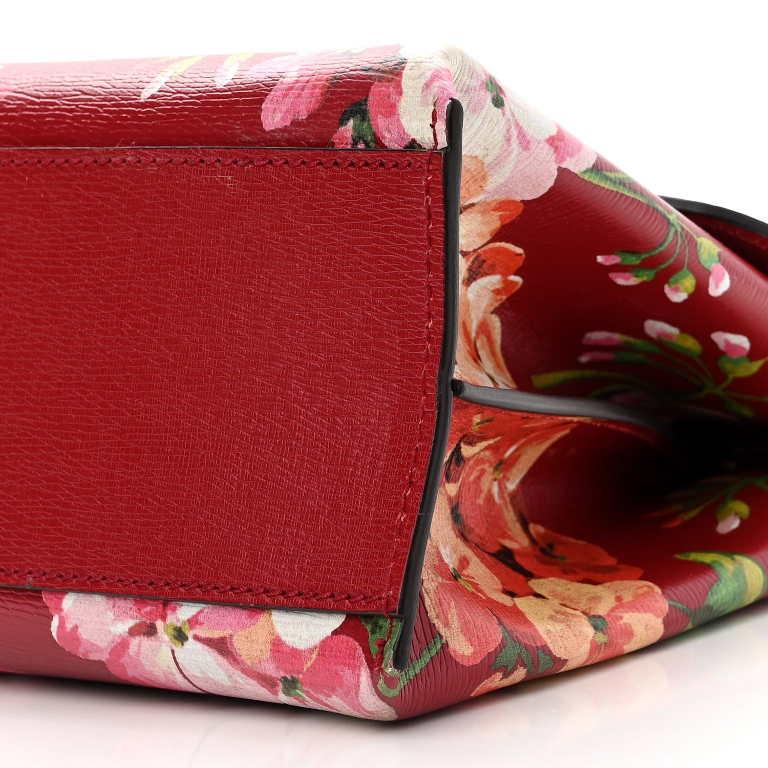 Gucci Shangai Calfskin Blooms Print Small Bamboo Daily Top Handle Bag Romantic Cerise Multicolor 9 of 10
