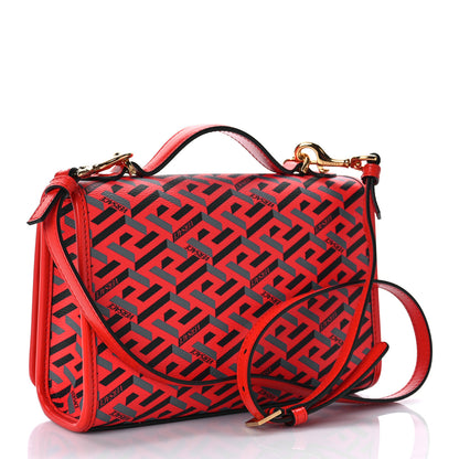 Versace Coated Canvas La Greca Signature Top Handle Bag Blue Red 3 of 8