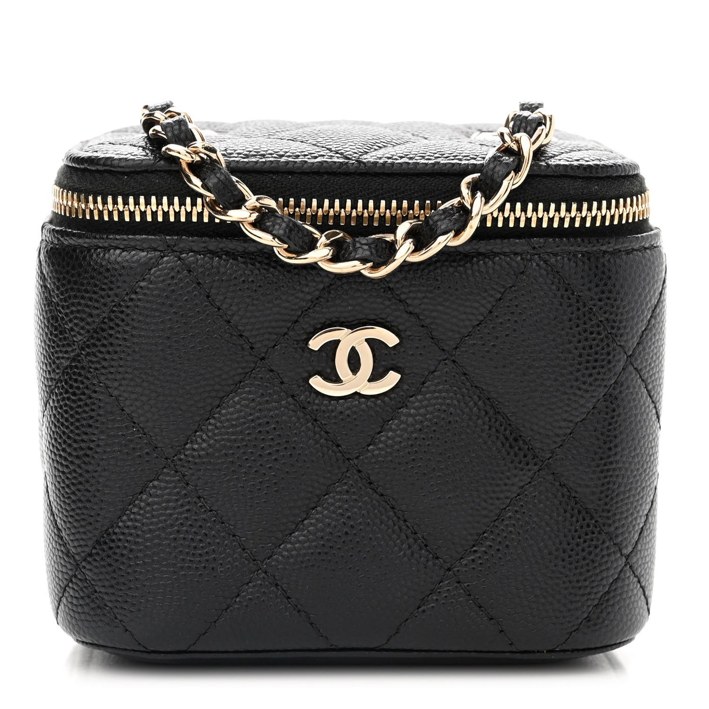 Caviar Quilted Mini Vanity Case With Chain Black