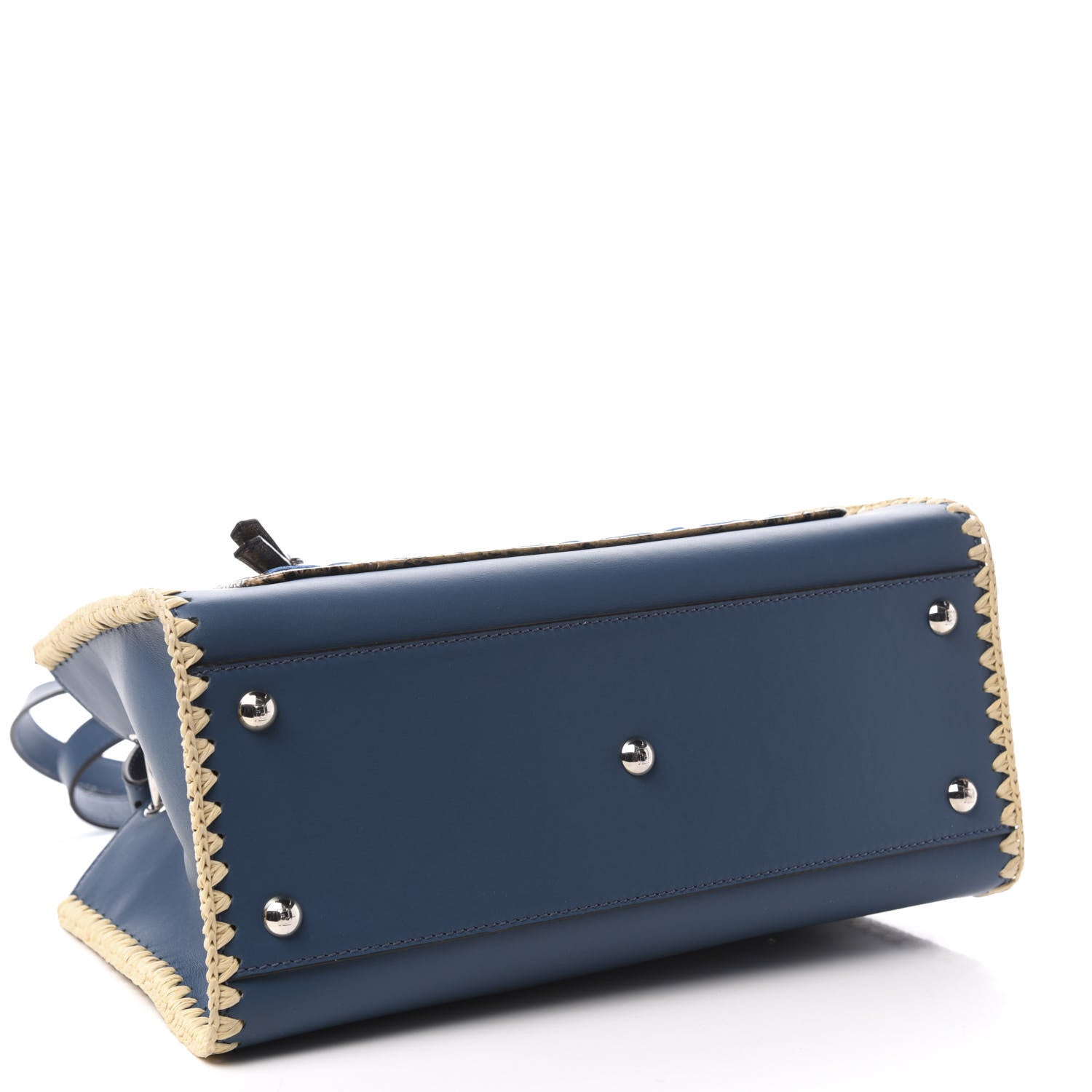 Fendi Vitello Century Raffia Elaphe F is Fendi FF Woven Embroidered Small Runaway Satchel Blue 4 of 11