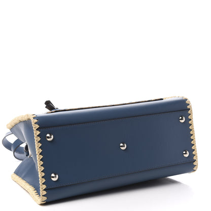 Fendi Vitello Century Raffia Elaphe F is Fendi FF Woven Embroidered Small Runaway Satchel Blue 4 of 11