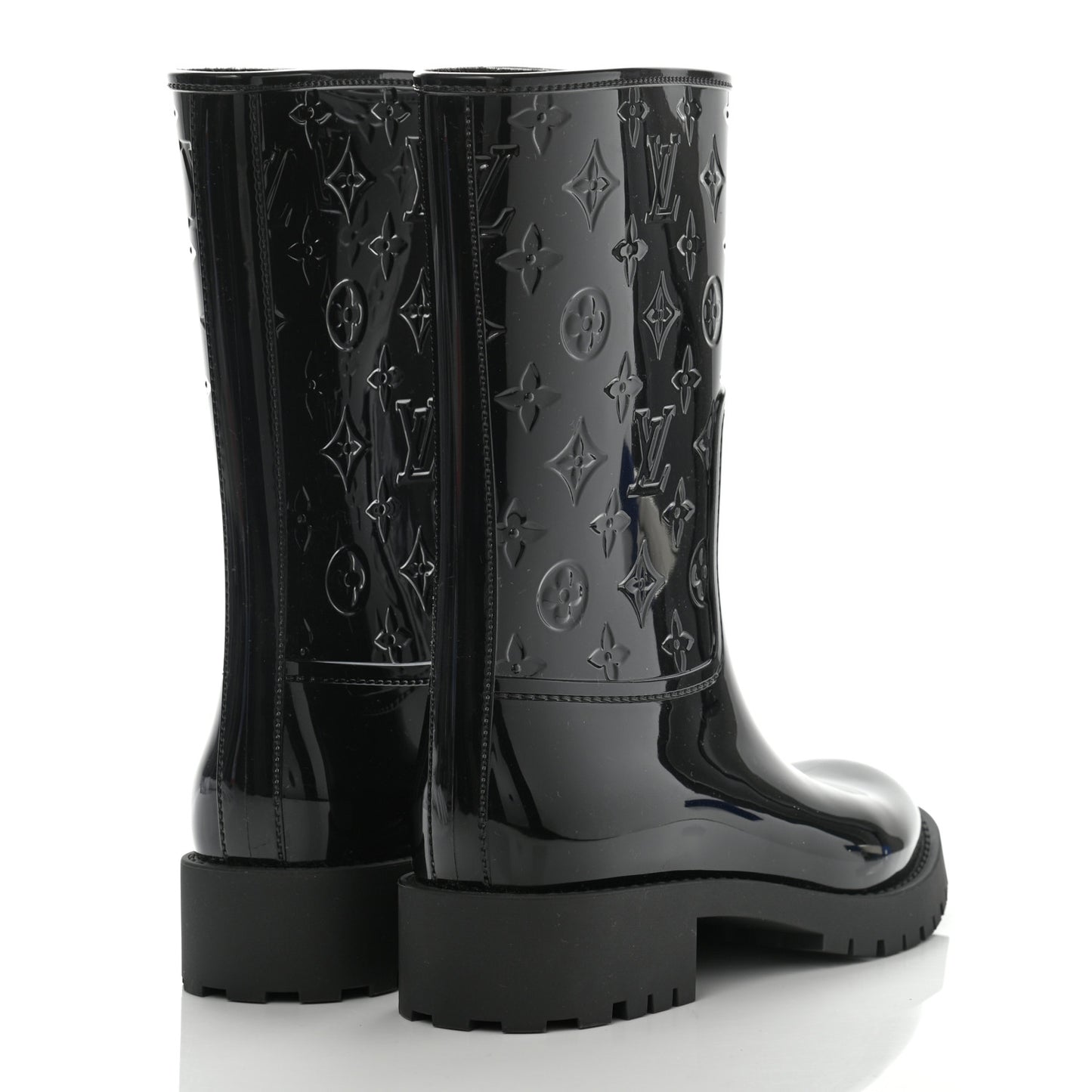 Rubber Embossed Monogram Drops Flat Half Boots 39 Black