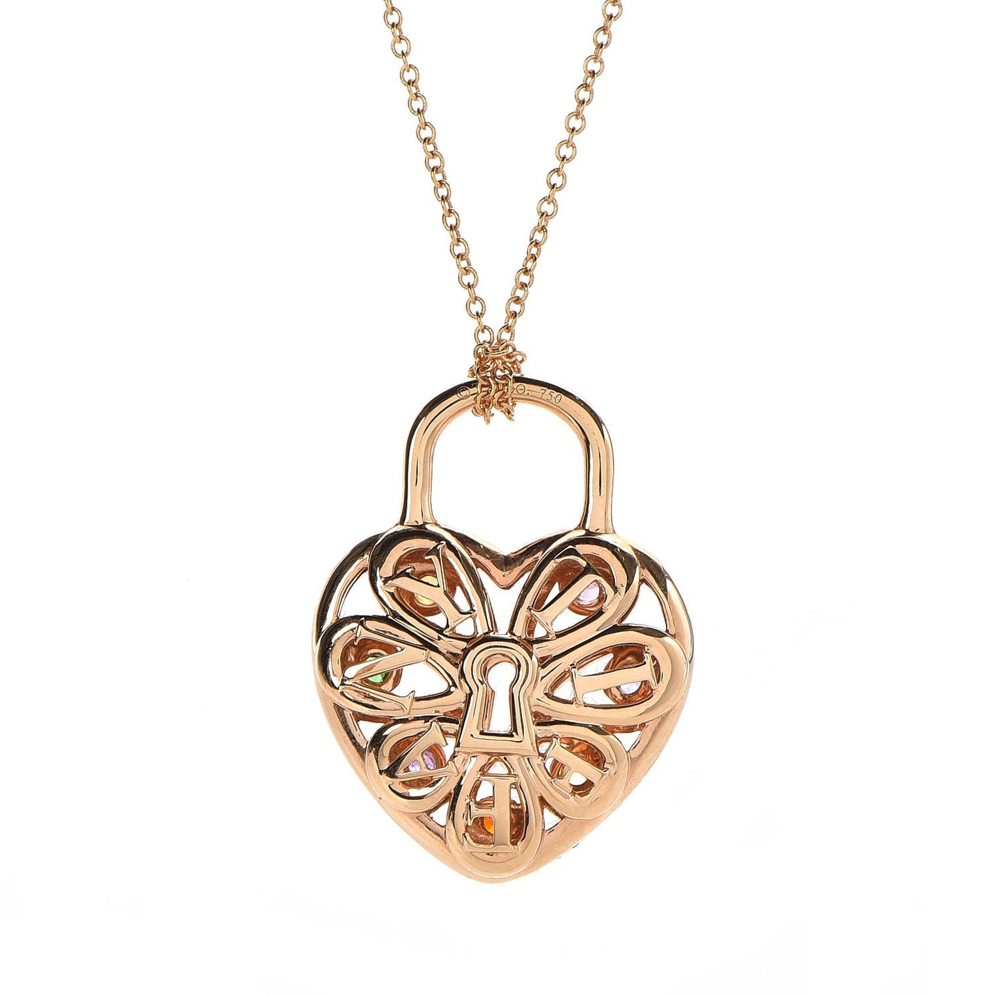18K Rose Gold Diamond Multistone Filigree Heart Pendant Necklace