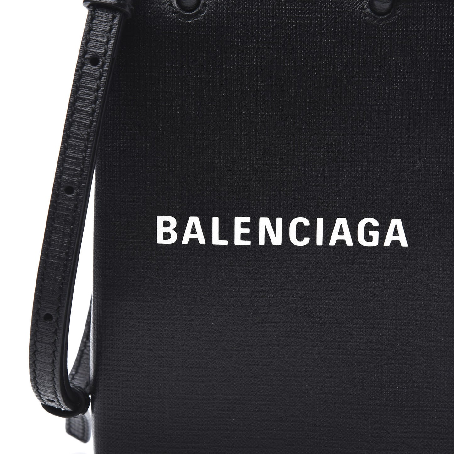 Squared Calfskin Logo Shopping Phone Holder Bag Black