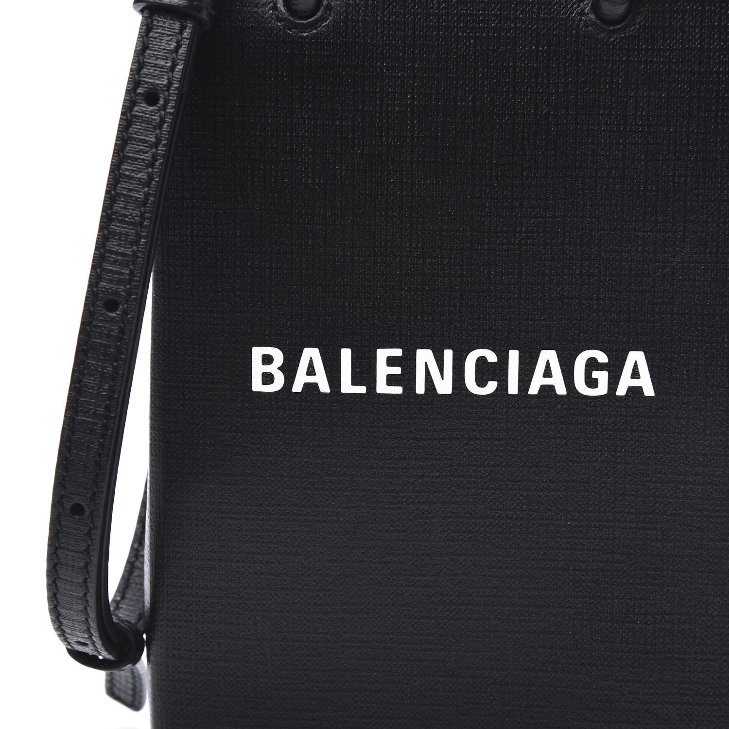 Balenciaga Squared Calfskin Logo Shopping Phone Holder Bag Black 8 of 9