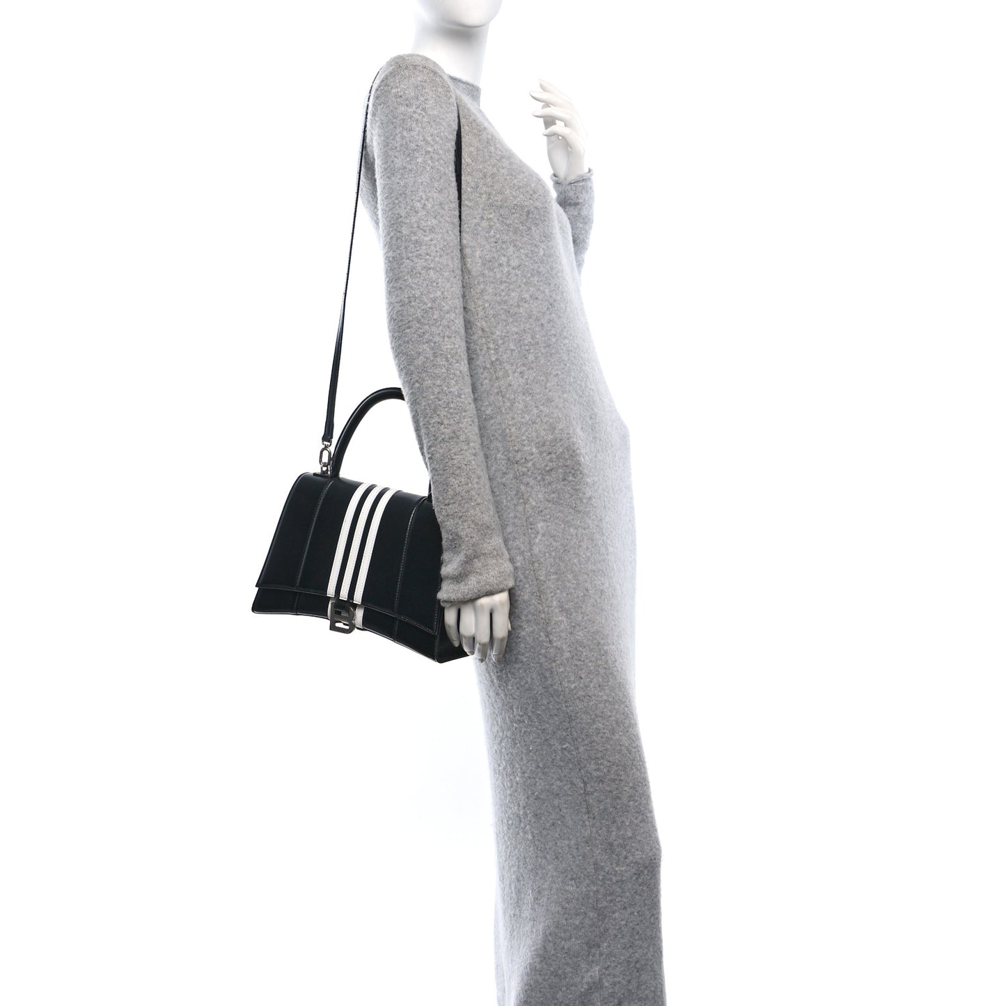 X ADIDAS Shiny Box Calfskin Medium Hourglass Top Handle Bag Black White