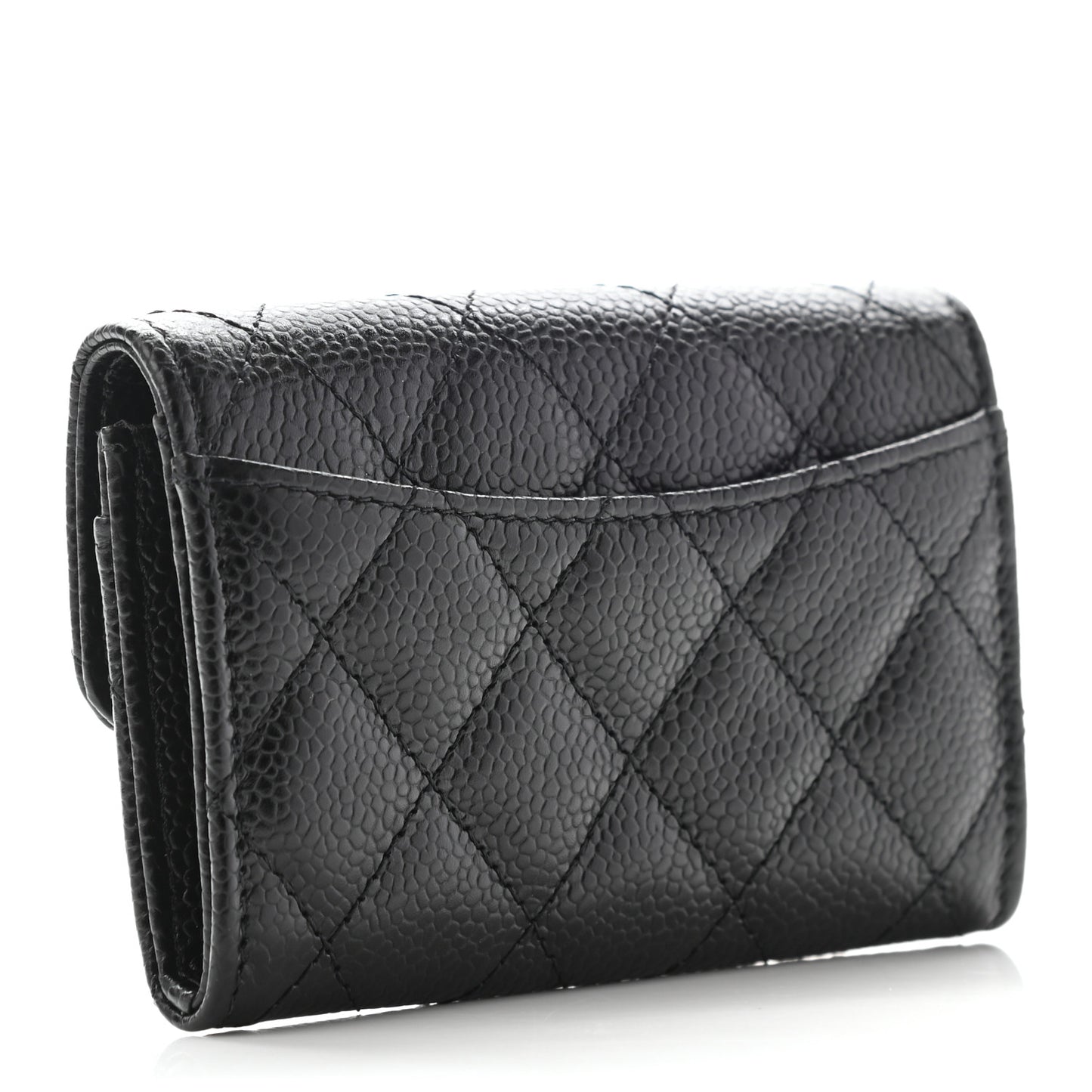 Caviar Quilted Flap Card Holder Wallet Black