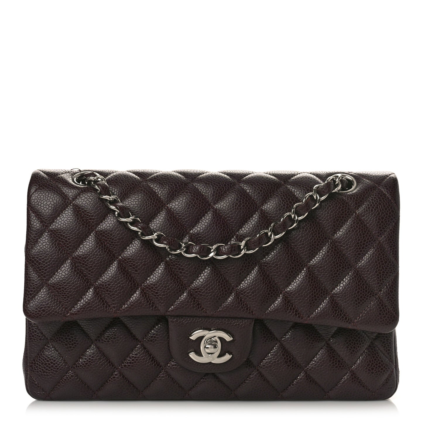 Caviar Quilted Medium Double Flap Dark Red