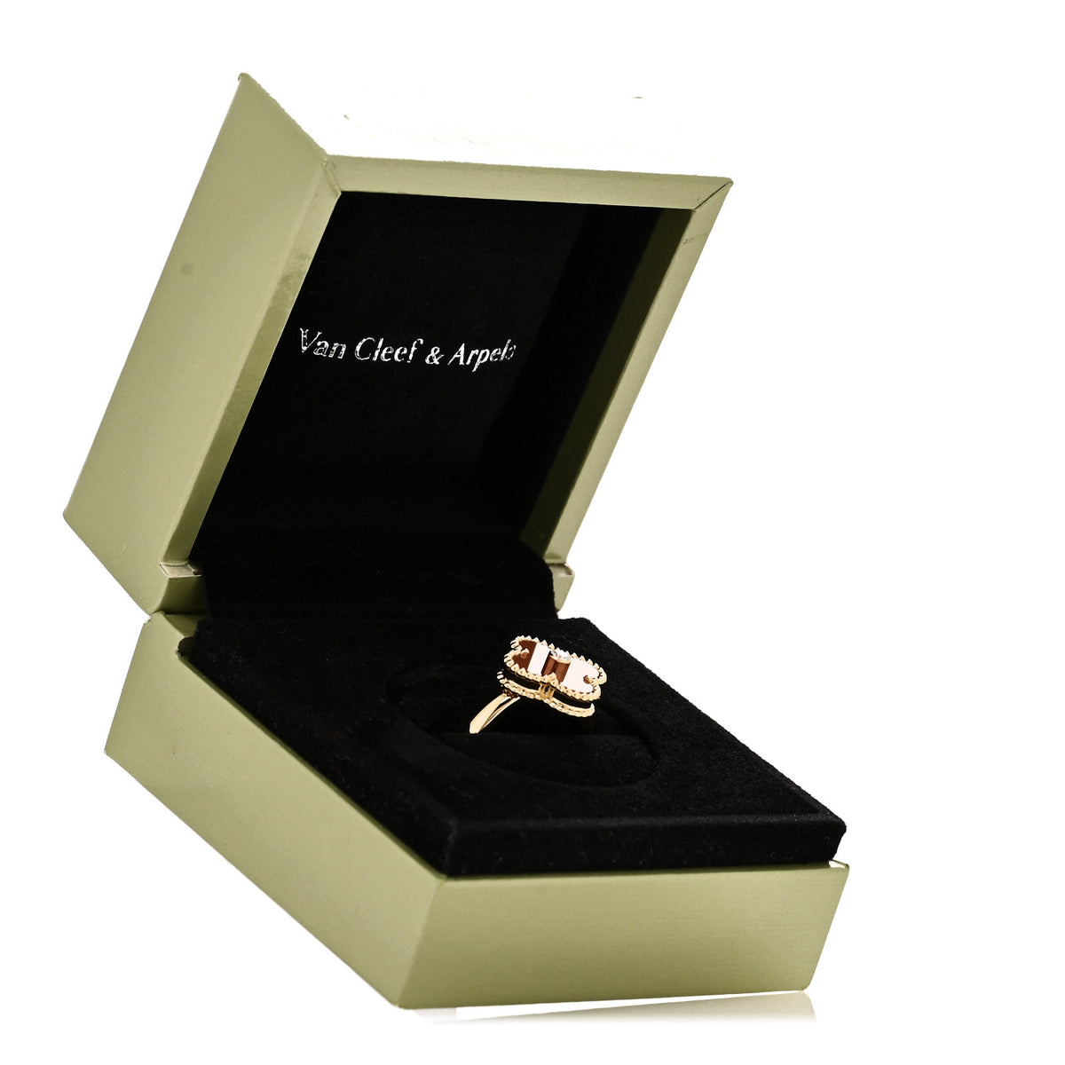18K Yellow Gold Diamond Carnelian Vintage Alhambra Ring 52 6