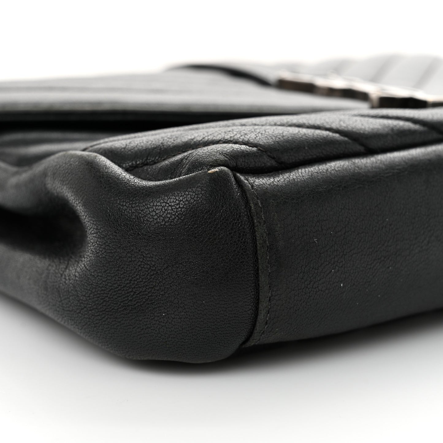 Sheepskin Matelasse Chevron Monogram Medium College Bag Black