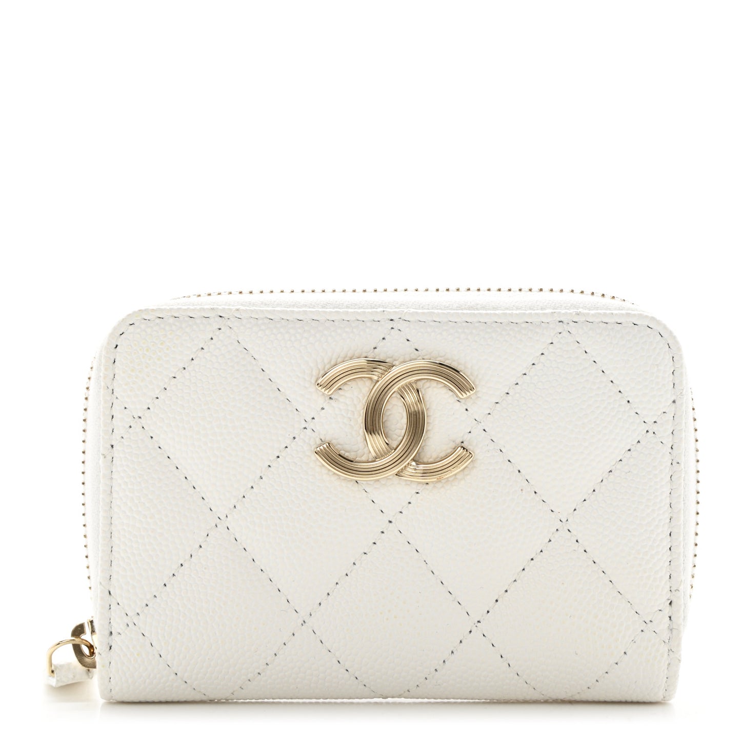 Caviar Quilted Striated CC Zip Coin Purse White