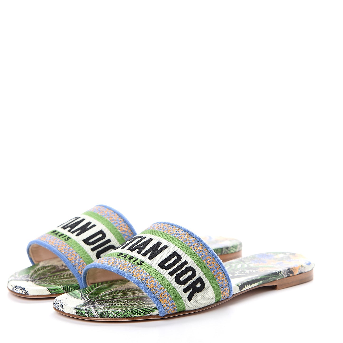 Canvas Embroidered Tropicalia Dway Mules Slide Sandals 35.5 Green
