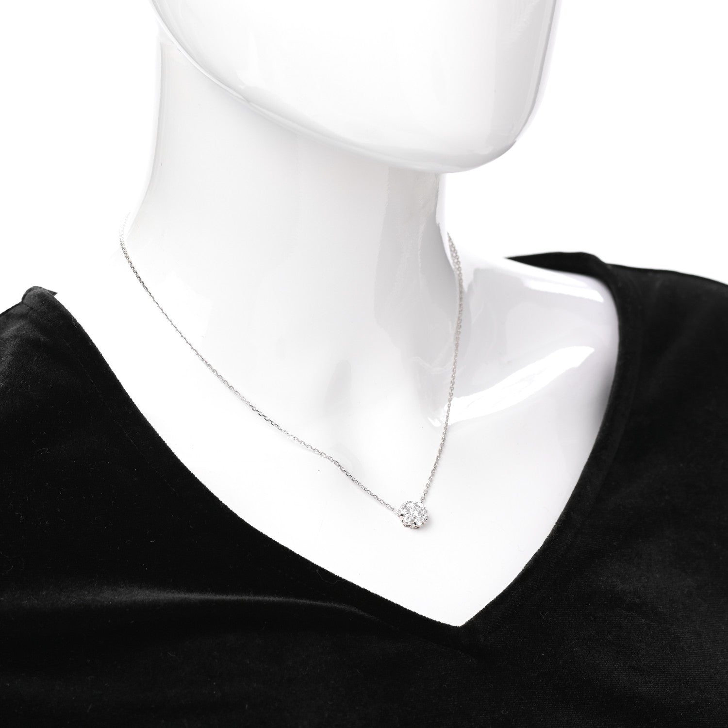 Van Cleef & Arpels 18K White Gold Diamond Fleurette Pendant Necklace 2 of 5