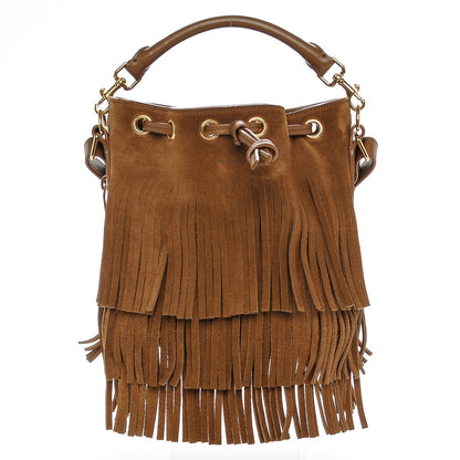 Saint Laurent Suede Calfskin Small Emmanuelle Fringe Bucket Bag Light Ocre 1 of 7
