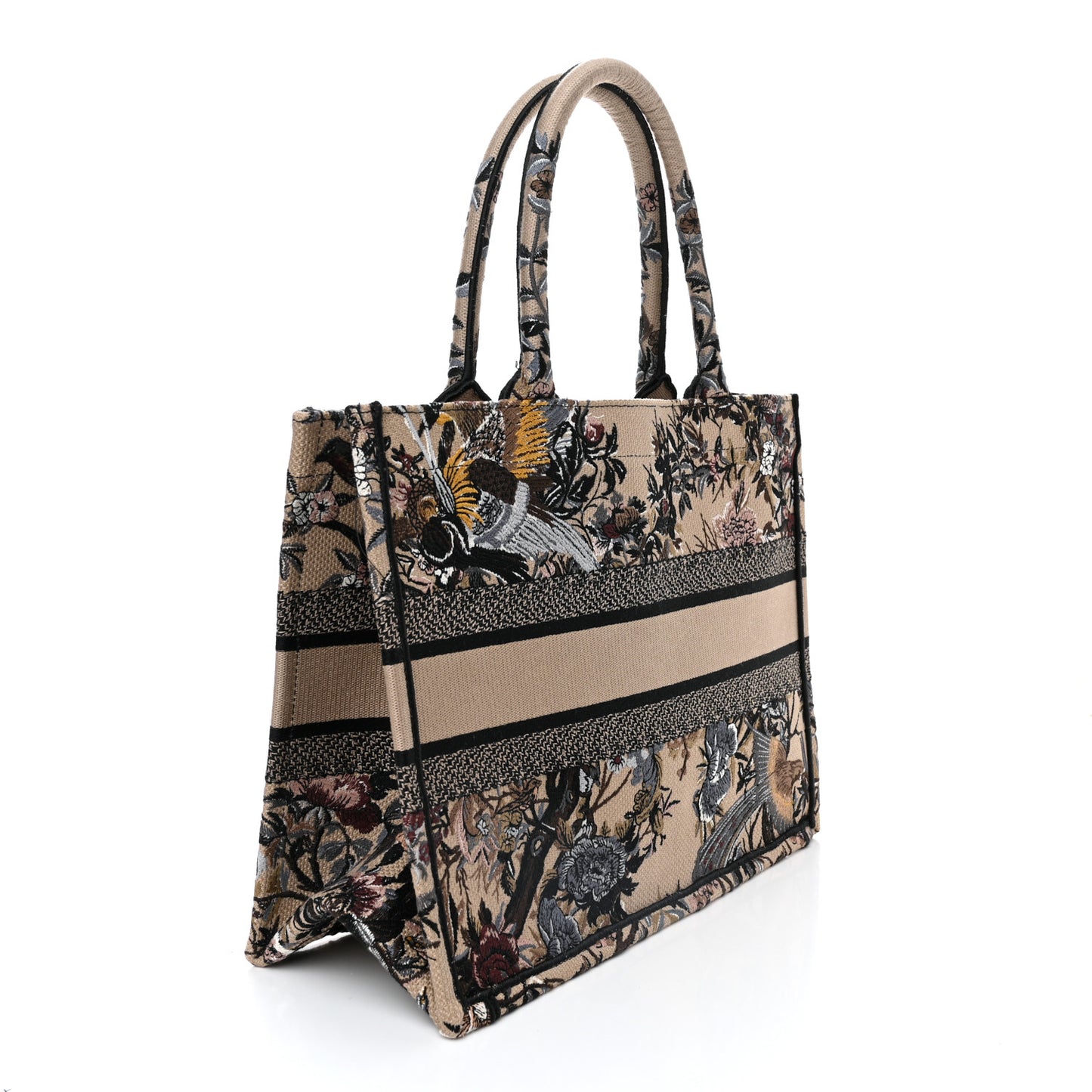 Canvas Embroidered Jardin D'Hiver Medium Book Tote Beige Multicolor