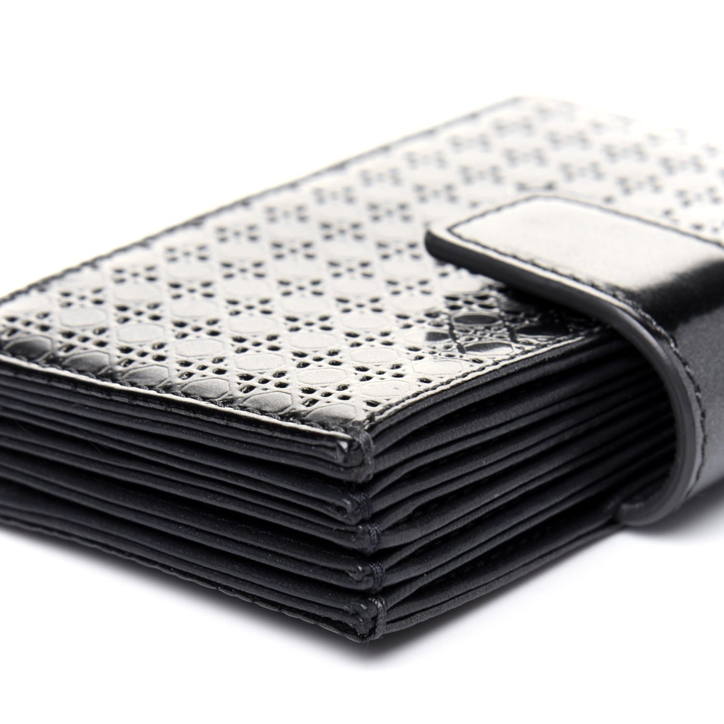 Metallic Patent Micro-Cannage Lady Dior 5-Gusset Card Holder Onyx Black