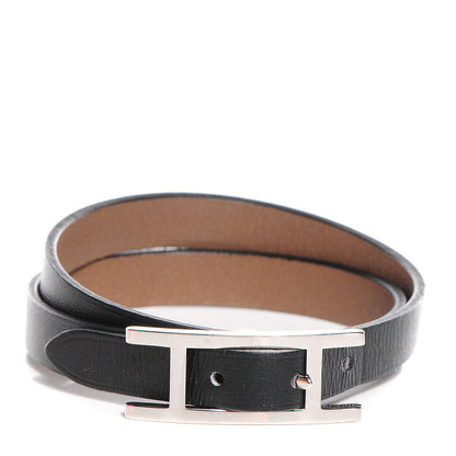 Hermes Chamonix Tadelakt Behapi Double Tour Bracelet XS Black Fauve 1 of 5
