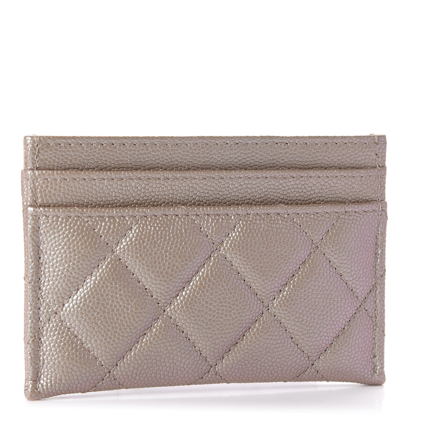 Iridescent Caviar Quilted Card Holder Beige